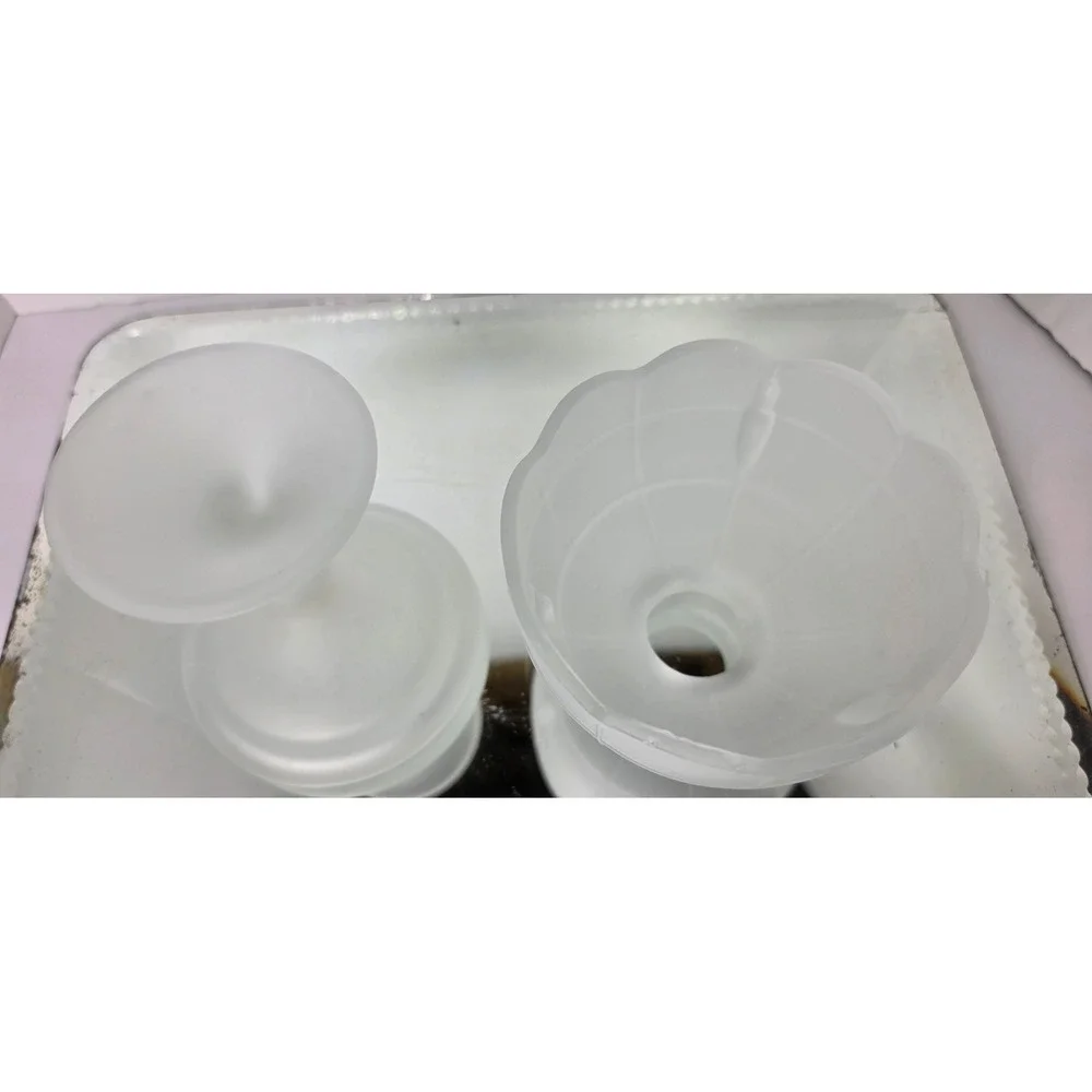 Vintage Frosted Satin Glass Fairy Lamp Scalloped 2-Piece Candle Holder 6